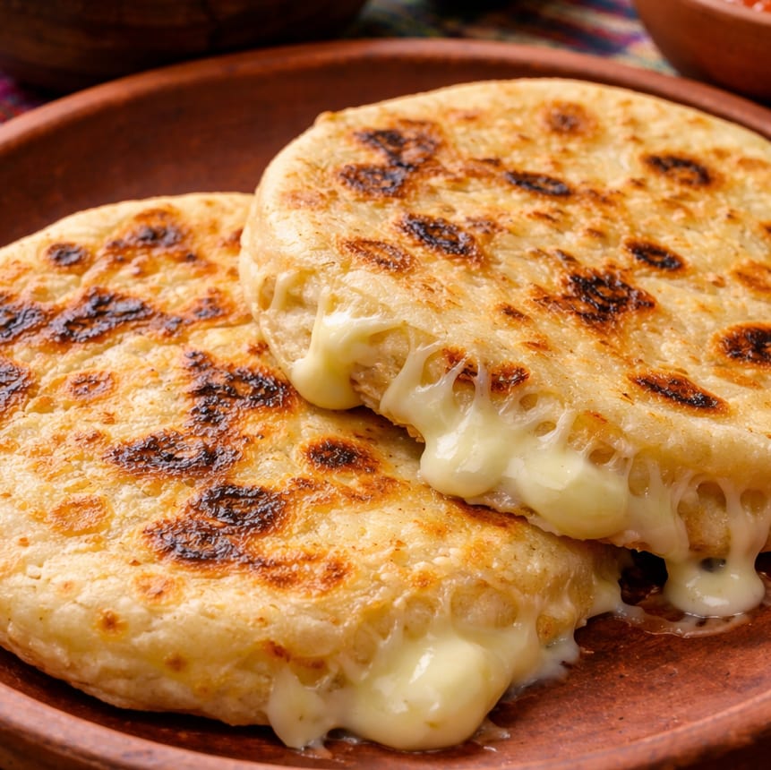2 Pupusas de Chicharron with Cheese.